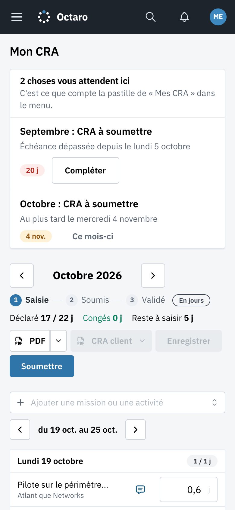 Le même CRA sur un téléphone.